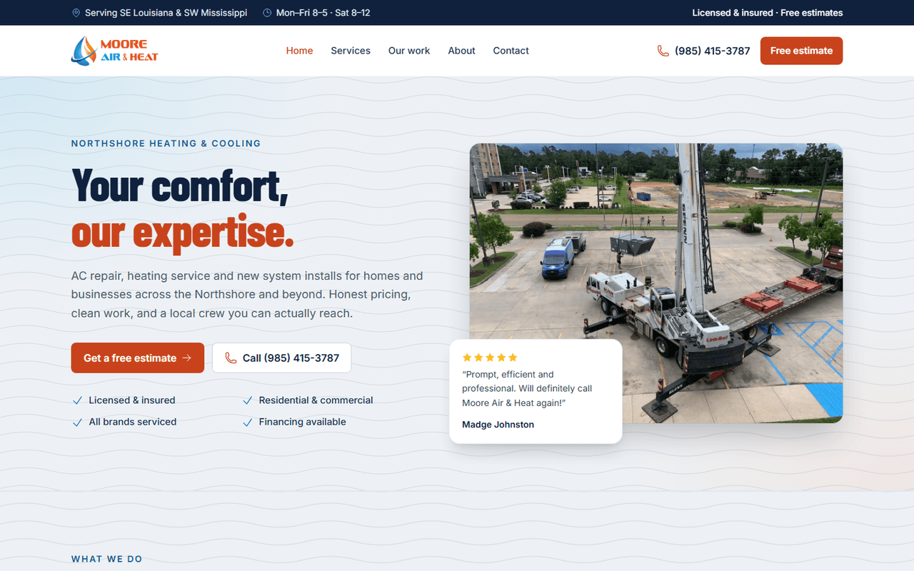 Moore Air & Heat website home page