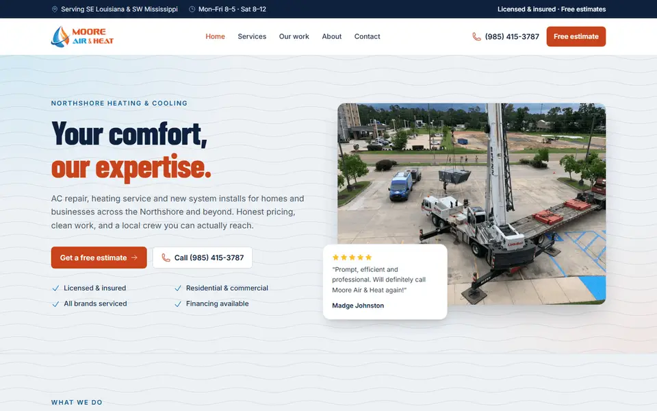 Moore Air & Heat home page